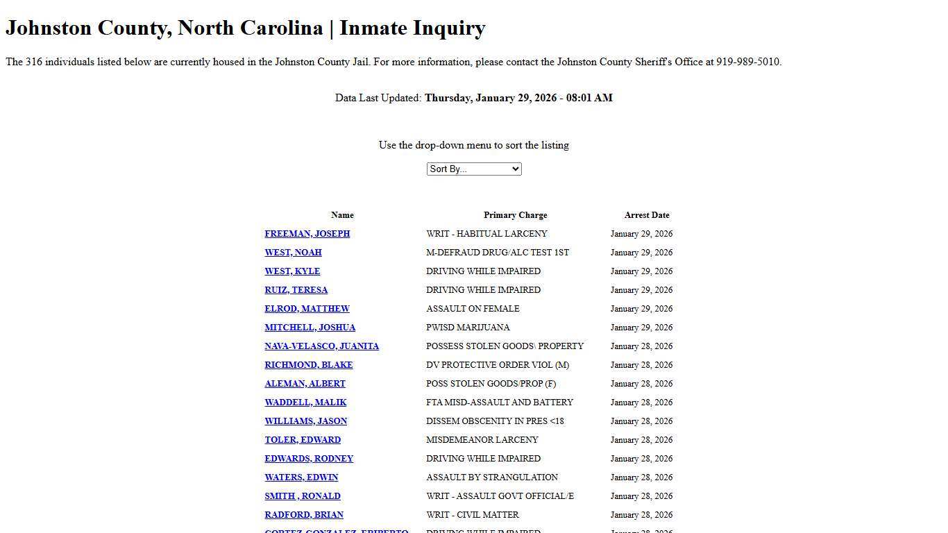 Johnston County, North Carolina Inmate Inquiry