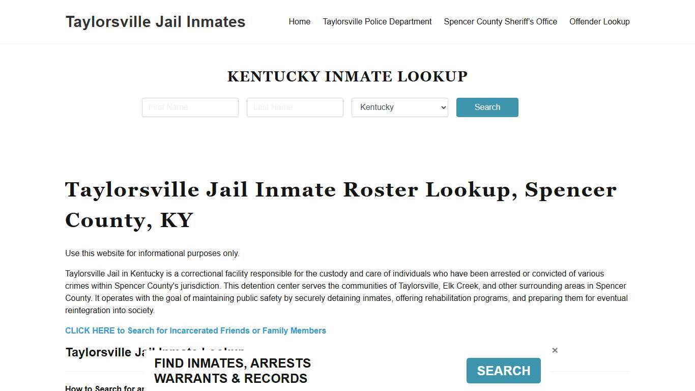 Taylorsville Jail Inmate Roster, Spencer County, KY, Offender Search